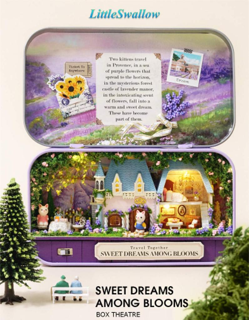 Little Swallow Miniature Handmade Dollhouse DIY Gift Miniature Cute Rabbit Craft Light Kit, Toy, Hobby, Box, Tin, House, Kit, Kids, Beginners, Kit,