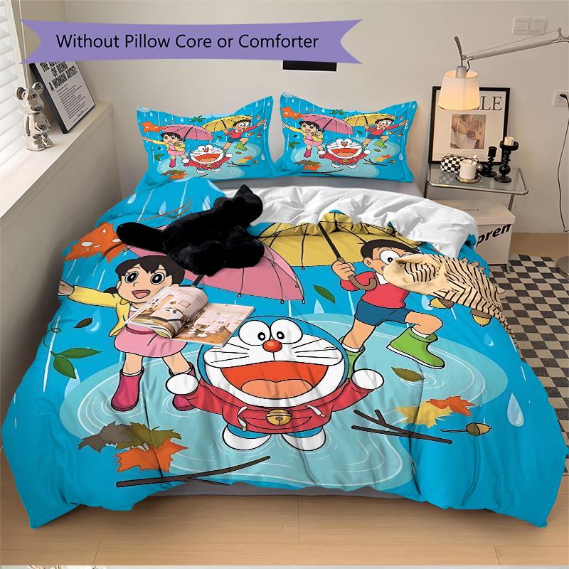 3pcs Nobita Doraemon Shizuka Quilt Cover Set - Soft & Comfortable Polyester Fabric, All-Season Breathable Comforter Set For 1 Quilt Cover & 2 Pil