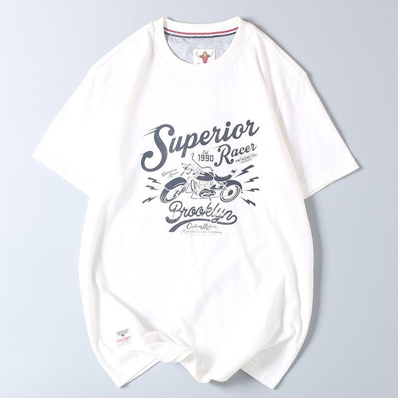 Foreign Trade Export Hk Hong Kong Style Surplus Stock All-Cotton Brushed Base Layer Shirt Summer Men's Retro Motorcycle Print Short-Sleeve T-Shirt