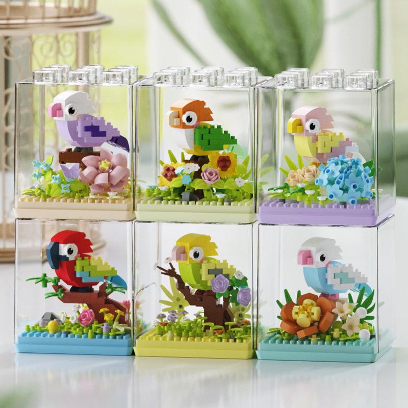 Animals Parrot Micro Diamond Small Particles Assembled Building Blocks Adults Cat Mirco Bricks Constructor Set Model Girls Toys