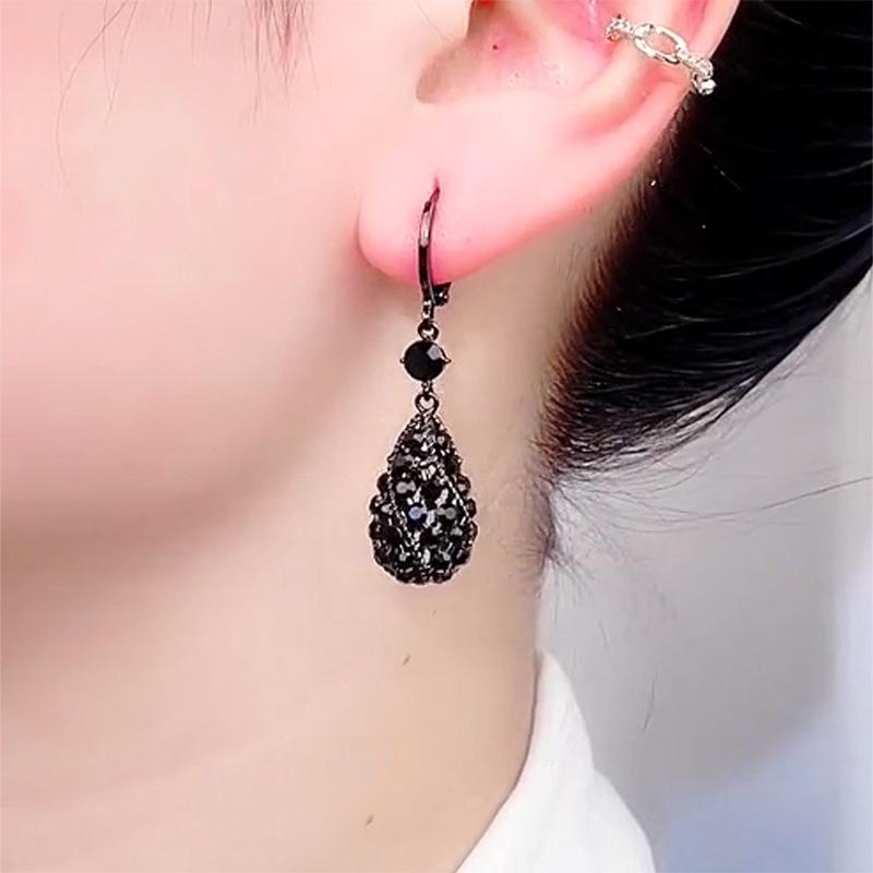 Charming Black Crystal Drop-shaped Pendant Earrings for Women Personalized Daily Accessories Party Jewelry Birthday Gift