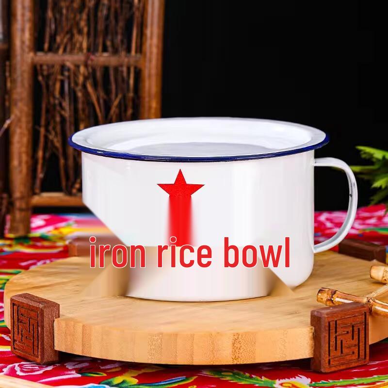 Zhaoran Vintage Enamel Noodle Bowl with Lid and Spoon