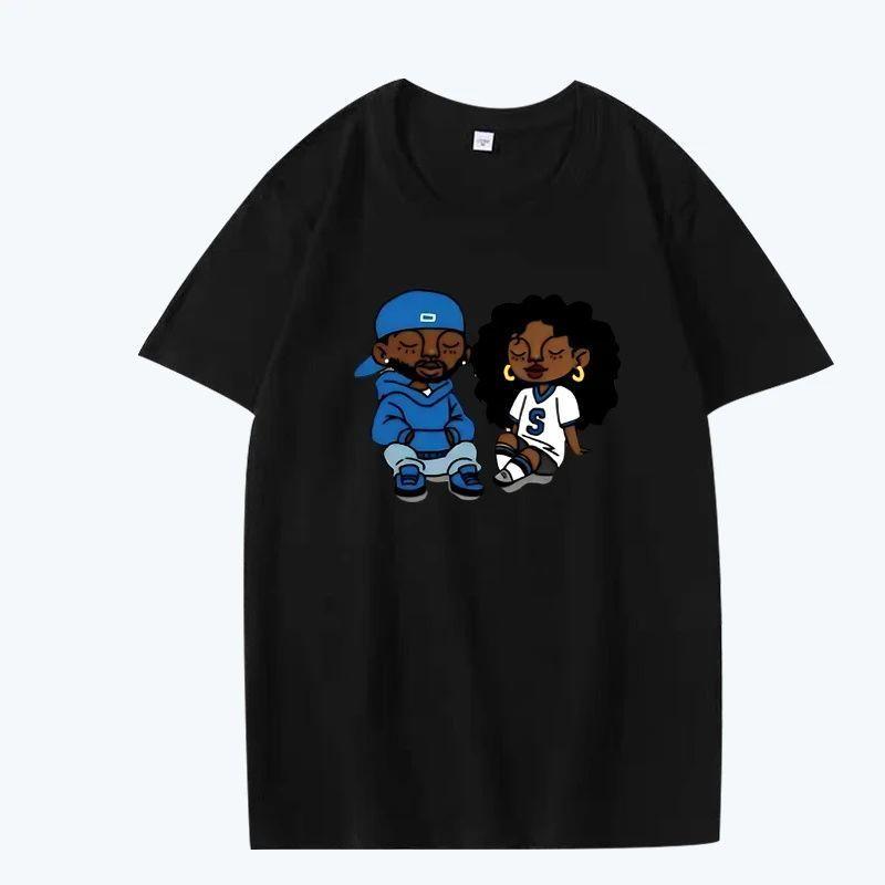 

Rap Singer Cartoon Character Printed Men s and Women s T-shirts, Summer Best-selling Short-sleeved Shirts S разноцветный