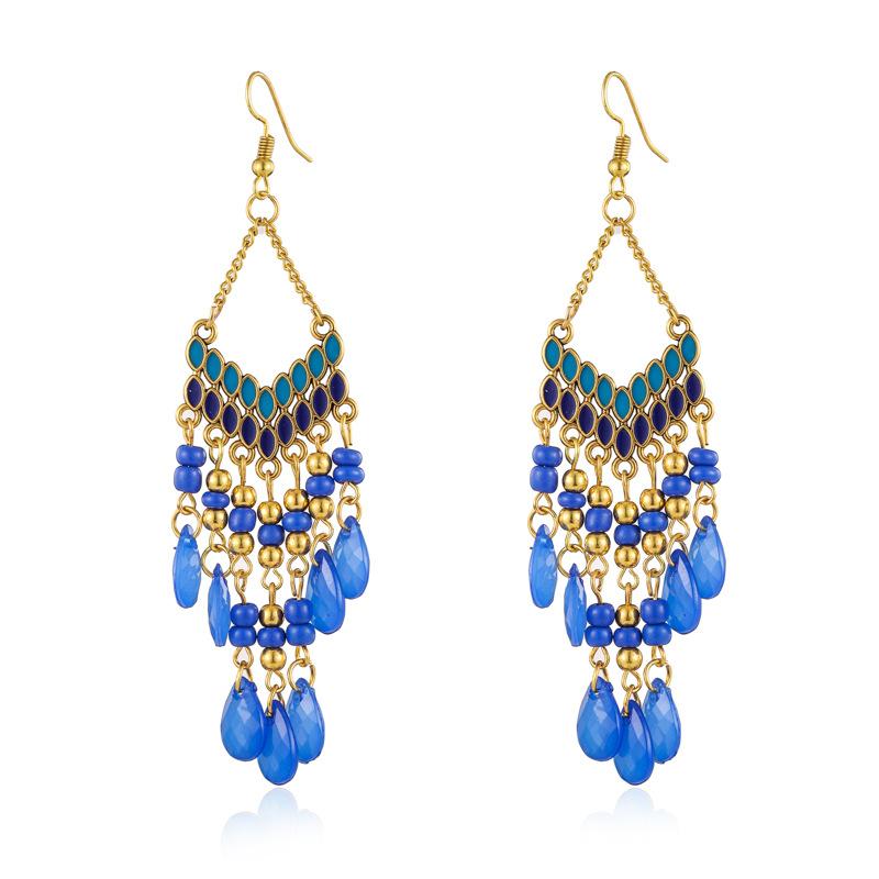Ethnic Style Water Drop Earring For Women Bohemian Beads Tassel Earring Girls Retro Daily Wear Party  Accessories