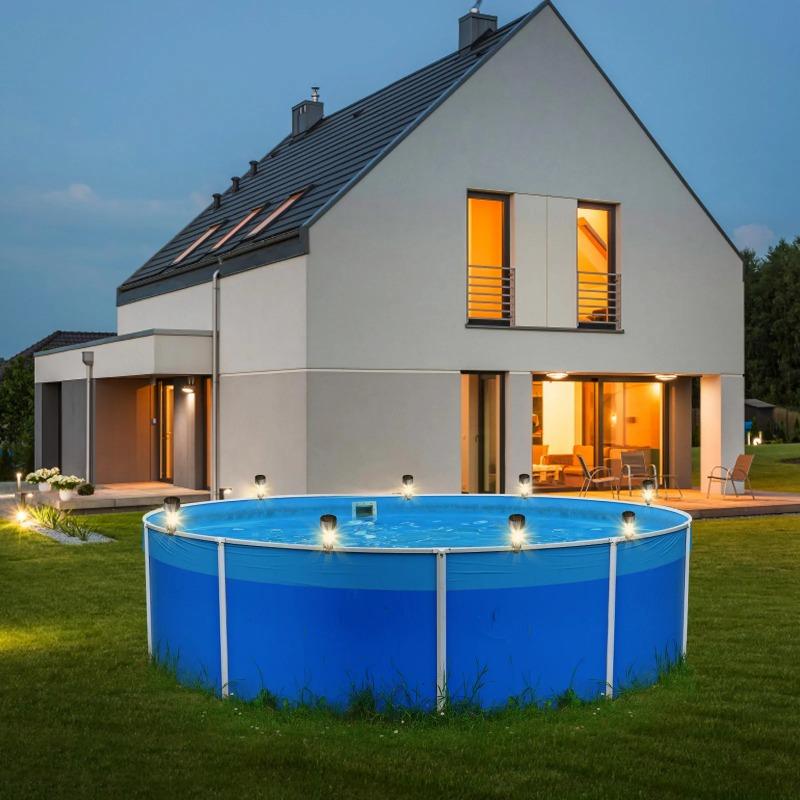 6/12PC Waterproof Solar Hanging LED Pool Light Cylinder Shape Warm White Lamp for Outdoor Garden Above Ground Pool  Lighting Use