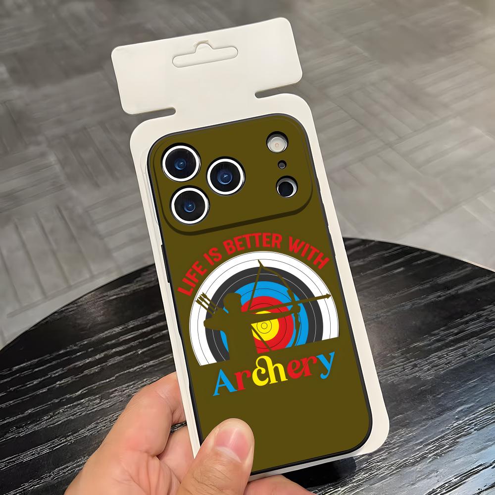 Bogenschießen Sport Handyhülle Für IPhone 17 Air 16 E Pro Max 15 14 13 Mini 12 Pro 11 Max Plus Schwarz Weiche Hülle