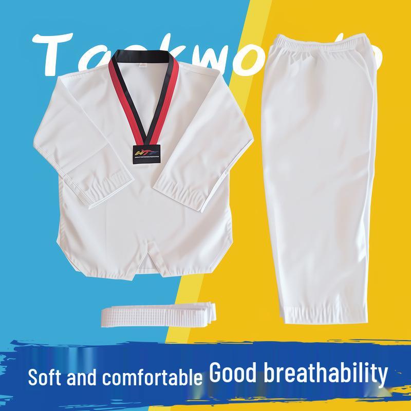 Children's Taekwondo Dobok: Breathable, White, Long-Sleeved Set for Martial Arts Training and Competition - Suitable for Spring and Autumn.