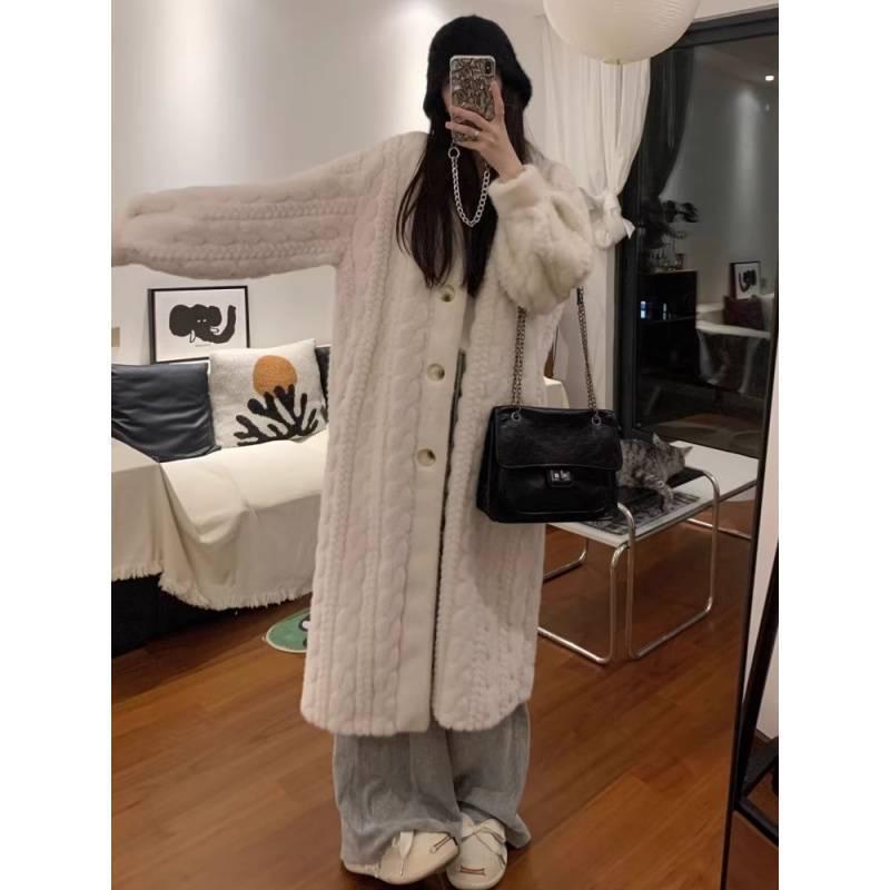 Eco-Friendly Faux Mink Fur Cable Knit Cardigan with Cotton Lining - Women's Winter Coat 2025 Collection