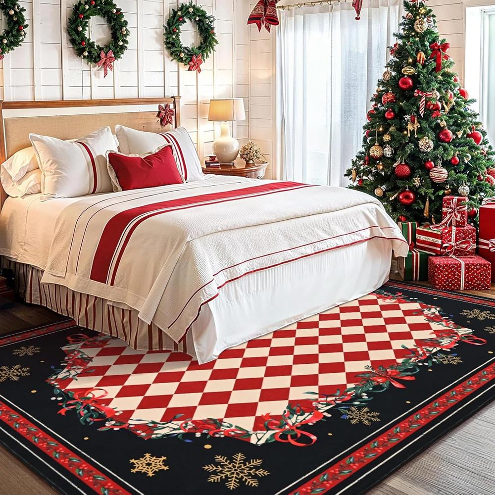 Bedroom Flannel Pattern Washable Carpet Fully Fitted Soft Winter Bedroom Non-slip Floor Mat Home Decoration