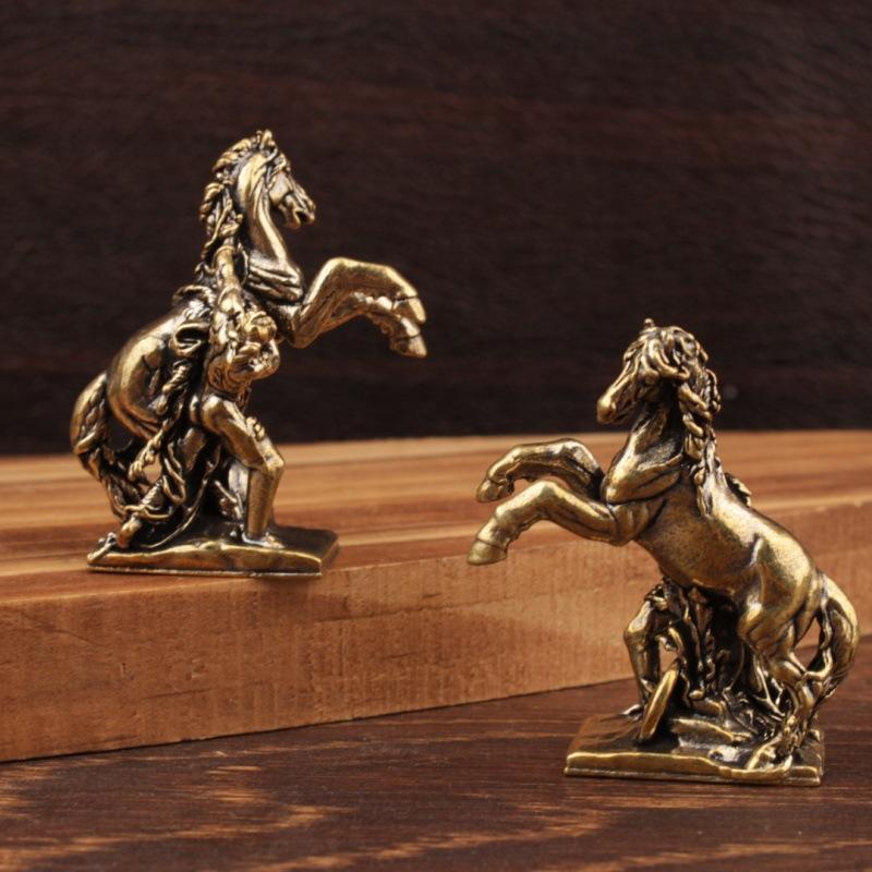 1PC Bronze Horse Statue - Chinese Zodiac Home Decor Metal Craft Living Room Tea Table Sculpture