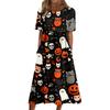 Women's Halloween Printed Casual Dress - Round Neck with Pockets, Relaxed Fit for Women