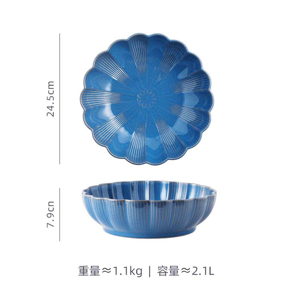 Yousheng Qeeadeea Ceramic Salad Bowl, Colorful Large Pasta Bowls, Salad Bowls Large Serving Ceramic Soup Bowl-48 oz-blue