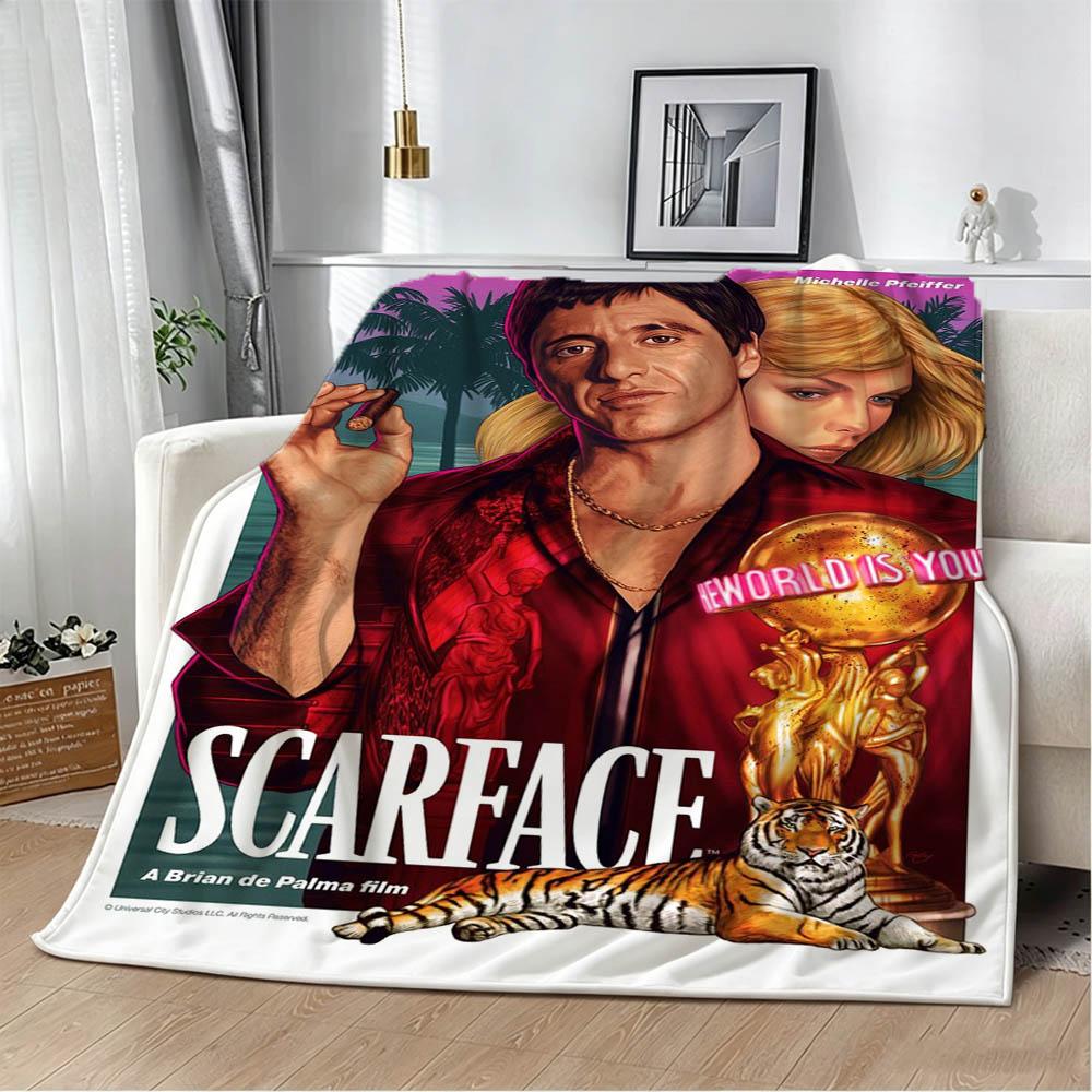 3D S-Scarface-S The World Is Yours Movie Flannel Blanket Soft Throw Blanket Art For Home Decor Bedroom Bed Sofa Picnic Fans Gift