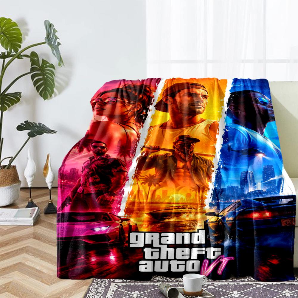 GTA 6 Theme Printed Blanket - Perfect for Couch, Bed, Travel & Outdoor Use | Machine Washable, Cozy & Durable.