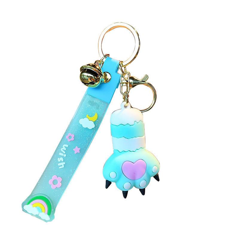Cute Resin Cat Paw Keychain With Rainbow Strap For Car Keys Bags And