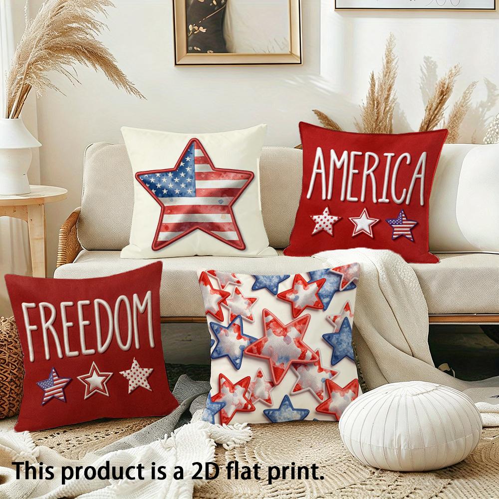 1/4Pcs Americana Style Star-Printed Cushion Covers Sofa Bed Cushion Cover Home Bedroom Decoration, 2D Flat Printing