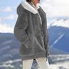 Women's Casual Solid Color Loose Plush Hooded Jacket With Pockets Zippered
