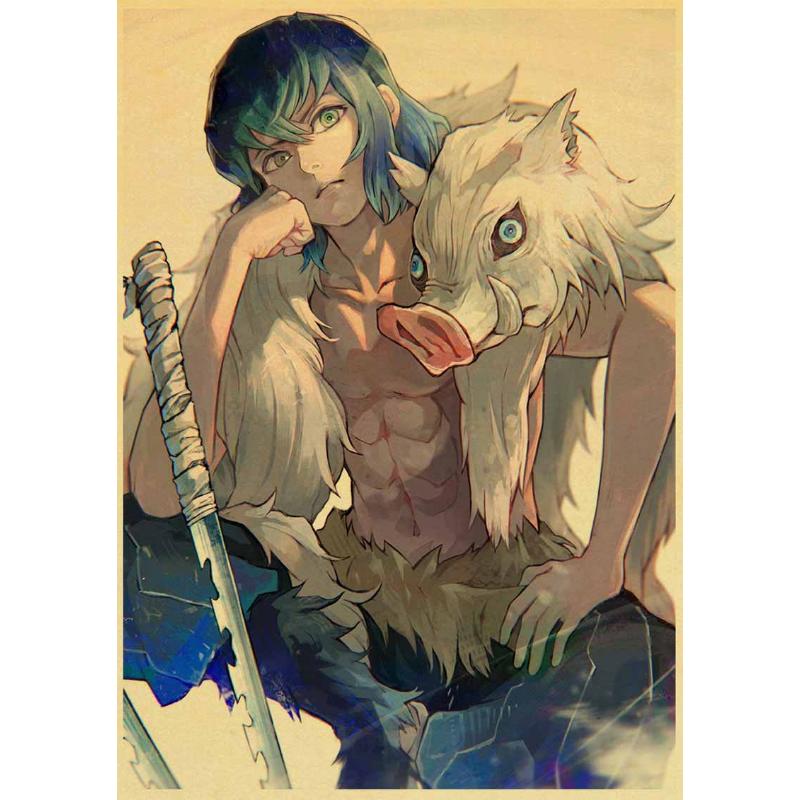 Klassieke Anime Demon Slayer Posters Esthetische Retro Kraftpapier Poster Home Decor Muurstickers Slaapkamer Bar Cafe Art Schilderen