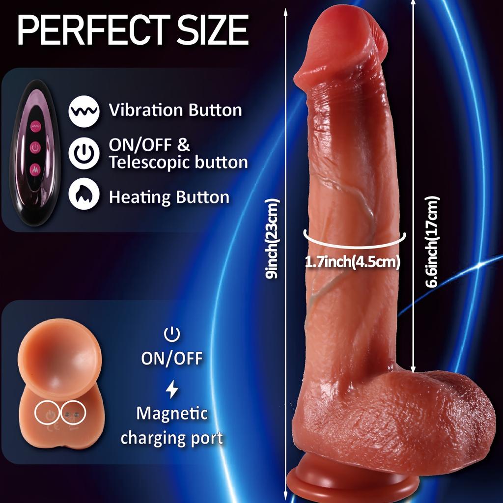 9.8" Vibrating Dildo for Women with 10 Telescopic Modes,Heating,360° Rotation,and Made of Liquid Silicone Suitable for Anal and Vaginal Use
