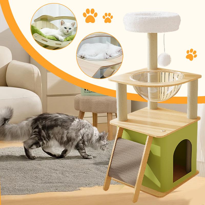 Green Cat Tree with Cat Condos Cat Scratchers Space Capsule Cat Climbing Frame Cat Tree Tower Cat Scratching Posts Pet Products