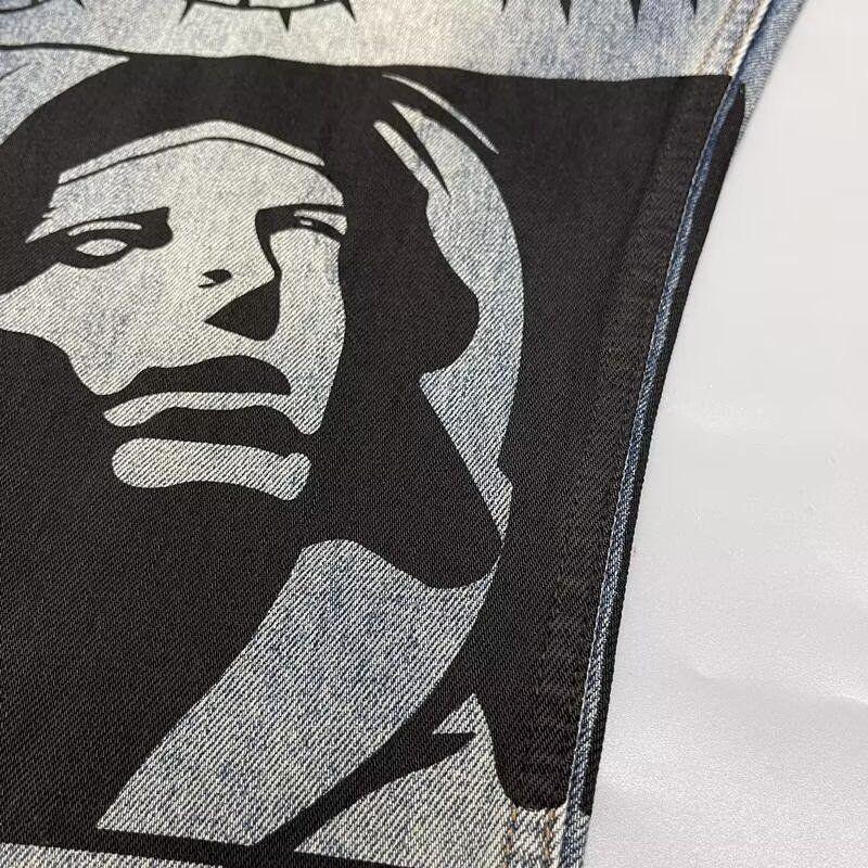 Spring Autumn Printed Straight Leg Sports Denim Pants Men's Loose Comfortable Plus Size Pants