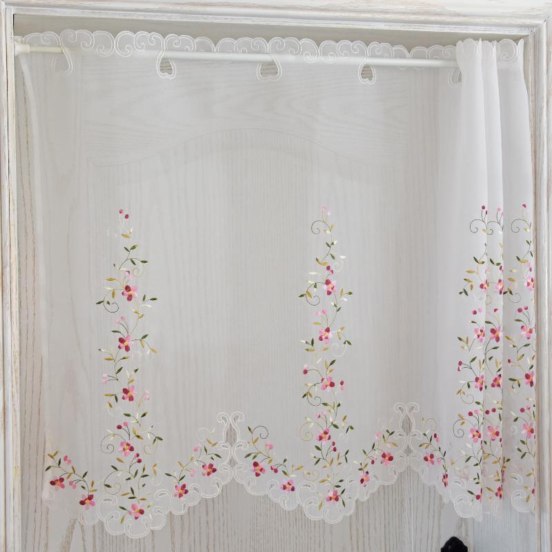 Colorful Cherry Blossom Pastoral Curtain Floral Embroidery Gauze Curtain Kitchen Bay Window Door Semi-shading for Home Door Decor