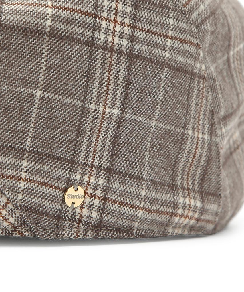 Eondeokeonteulolseutyudio Autumn Check Pattern Beret Drive Hunting / Check / Brush Grey