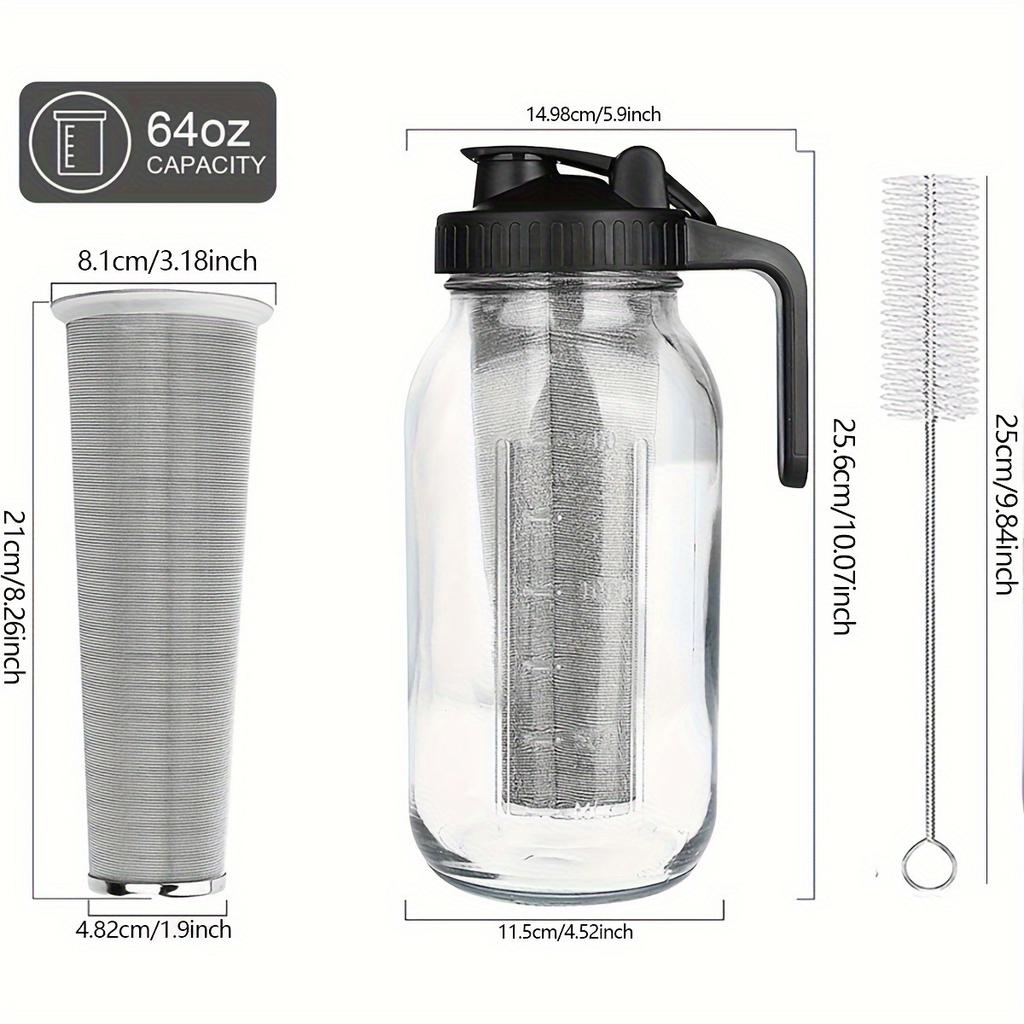 1pc-Mason Jar Pitcher, 64OZ Breast Milk Pitcher Double Leak Proof With Pour Spout Handle, Wide Mouth Iced Tea Pitcher For Fridge