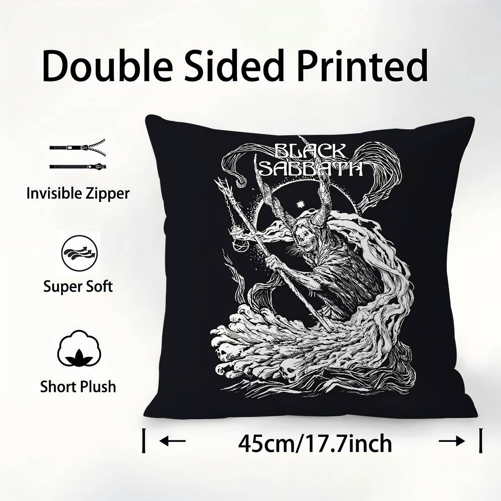 B-Black S-Sabbath Band Pillow Case Sofa Decorative Home Double-sided Printing Short Plush Cushion Pillow Cover Holiday Gift