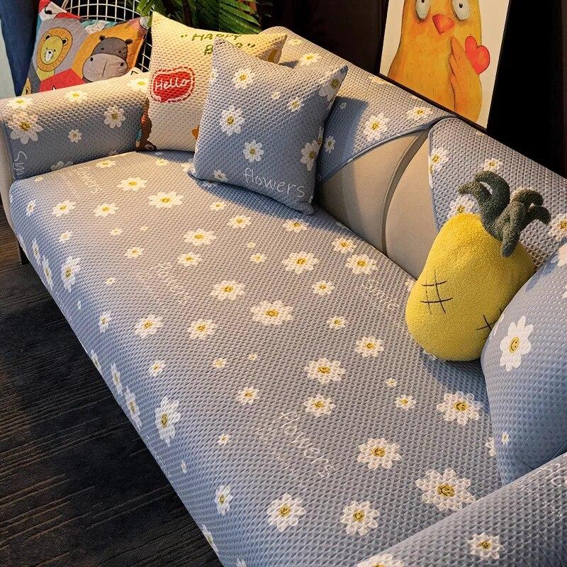Cartoon Fabric Sofa Cover Universal Living Room Sofa Cover Simple Non-Slip Ins Sofa Backrest Armrest Cover Cushion Cloth