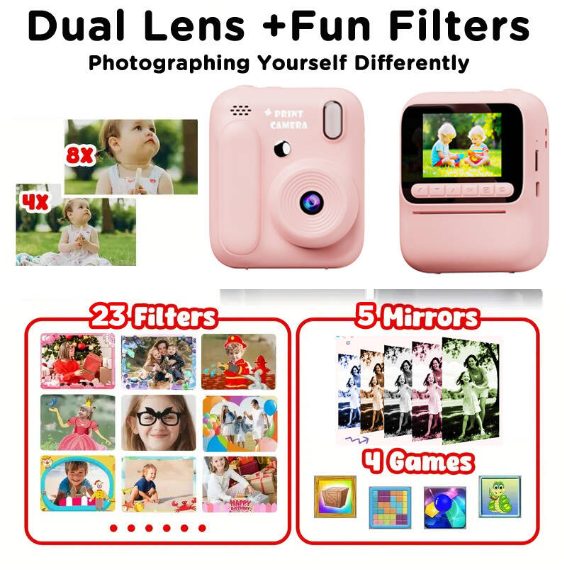 Kids Instant Color Printing Camera 1080P Colorful Po Thermal Print Toys Camera Video Games Music Children Boys Girls Gifts