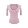 Women's Scoop Neck 3/4 Sleeve Slim Fit T Shirt Solid Color Basic Crop Top Casual Tee