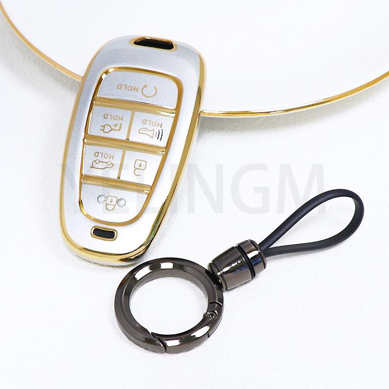 6 Buttons Tpu Car Key Case Cover Keychain For Hyundai Ioniq 5 Solaris Sonata Hybrid Nexo Nx4 New Grand Santa Fe Tucson