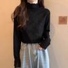 Half turtleneck, slim long-sleeved bottoming shirt, T-shirt for women, autumn and winter lace fungus edge, velvet and thickened layered inner top