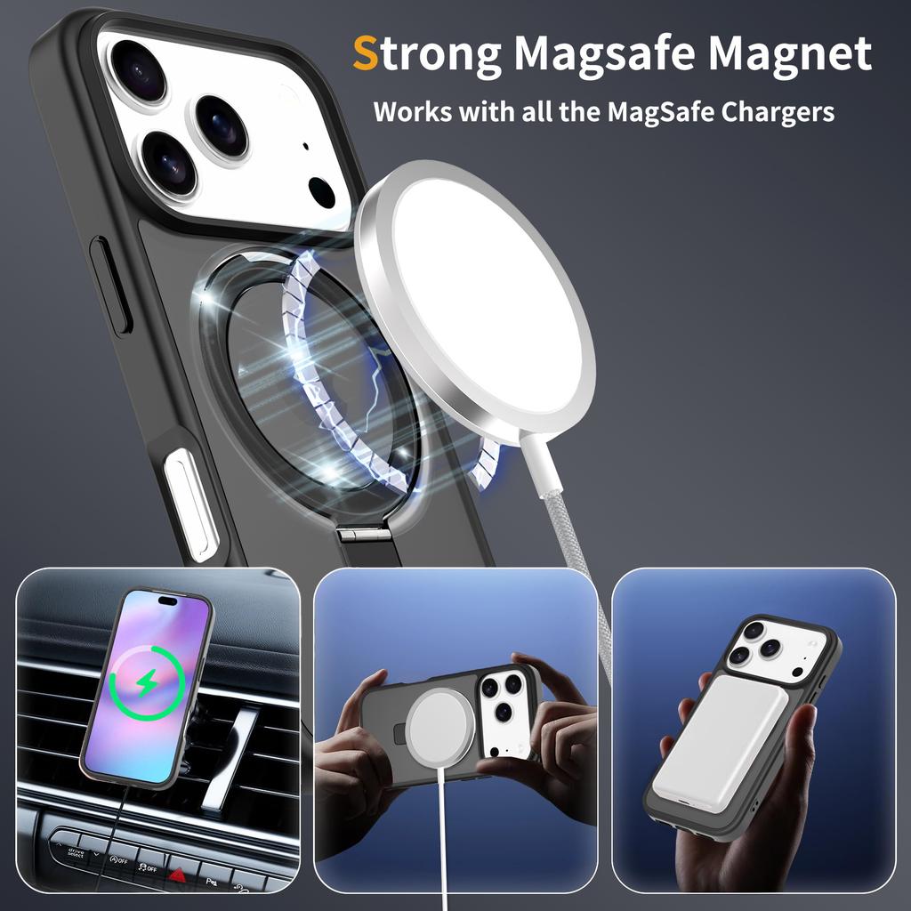 For Apple 17pm stand type mobile phone case magnetic two-in-one For iPhone16promax matte 15 protective case