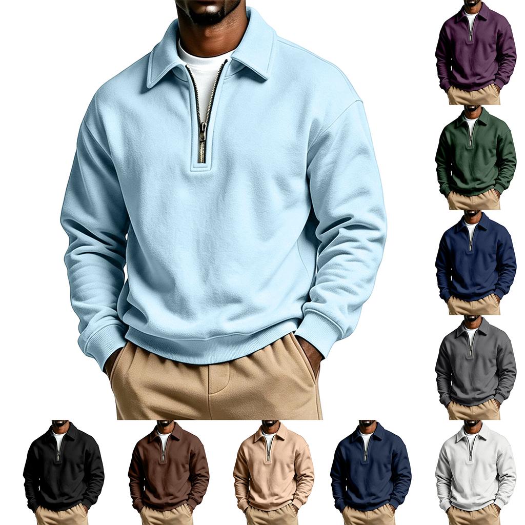 Men's Casual Full Zip Sweatshirt with Long Sleeves and Collar for Daily Wear