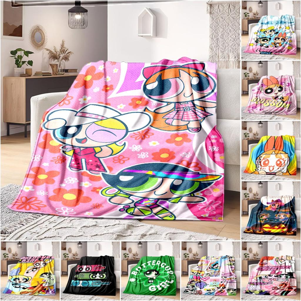1PC The Powerpuff Girls printed blanket, all season lightweight home office outdoor nap multifunctional blanket A6