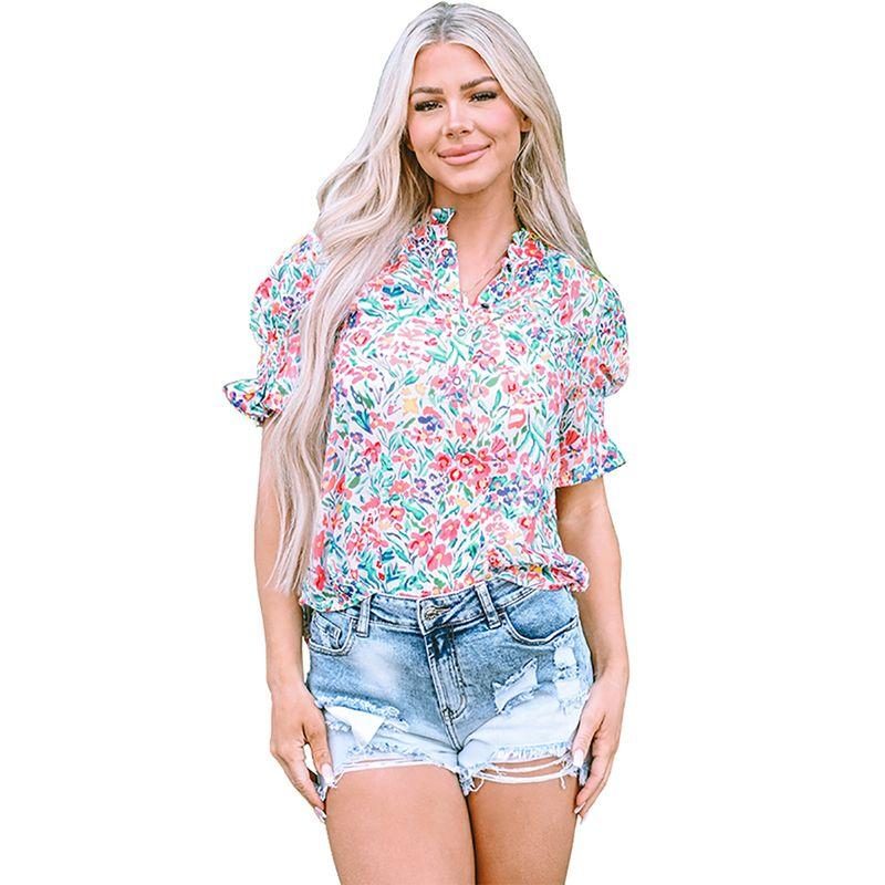 

Летняя новинка Ретро цветочный принт Шифоновая рубашка Женская 2025 Мода Повседневная Универсальная Свободная V-образный вырез Короткий рукав Топы Color 2 Size XL Fit (75.00 kg-82.50 kg