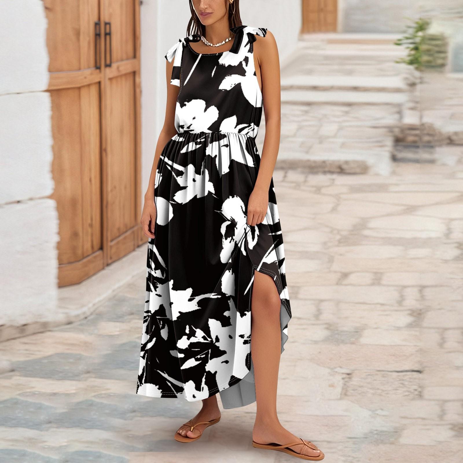 

Женское летнее модное платье-майка А-силуэта без рукавов повседневное платье с цветочным принтом/однотонными карманами XL белый