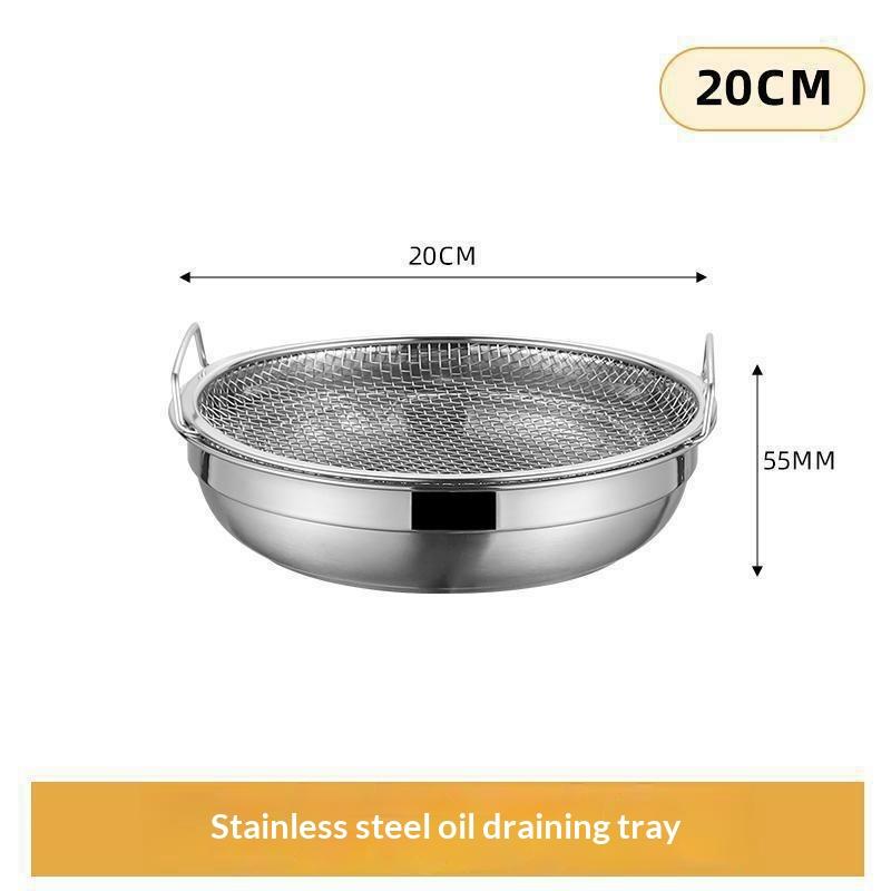 Stainless Steel Round Mesh Air Fryer Drain Basket Heat Resistant Oil Filter Tray with Handle for Party Camping Cooking