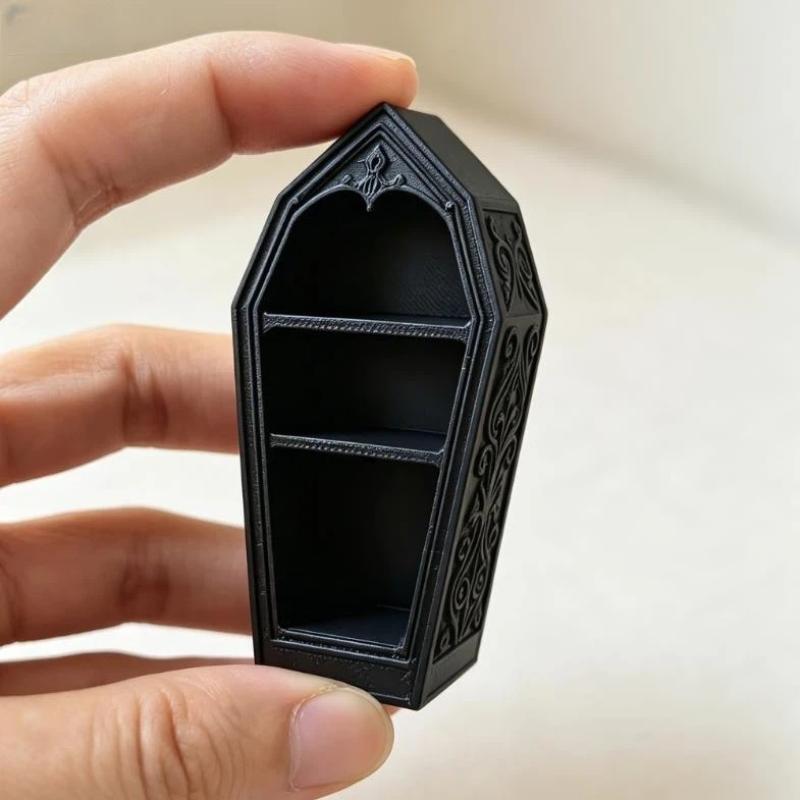 Gotischer schwarzer Sarg Schmuckorganisator Mini Schreibtisch Aufbewahrungsständer für Ringe Ohrringe Perfekte Gothic-Dekoration für Schlafzimmer Schminktisch