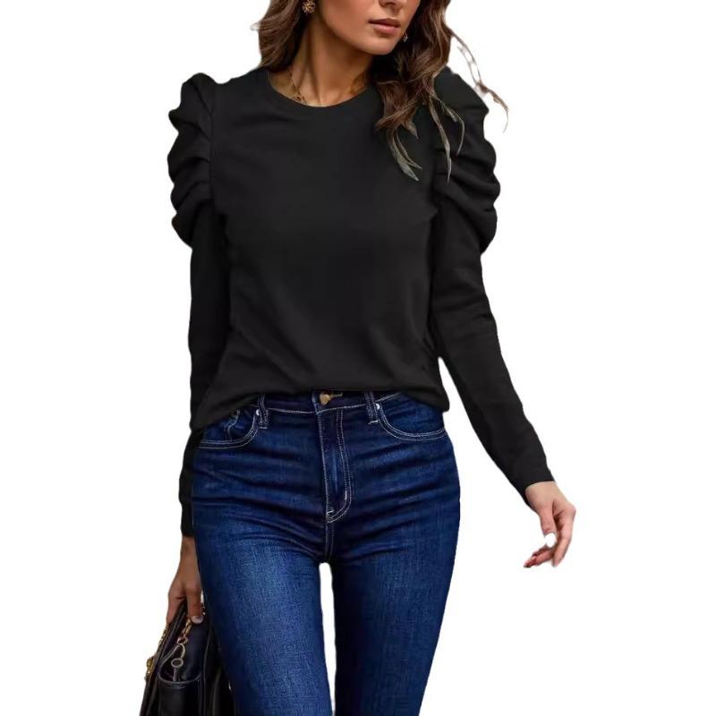 Women's Round-neck Fitted Bubble Sleeve Long-sleeved Top