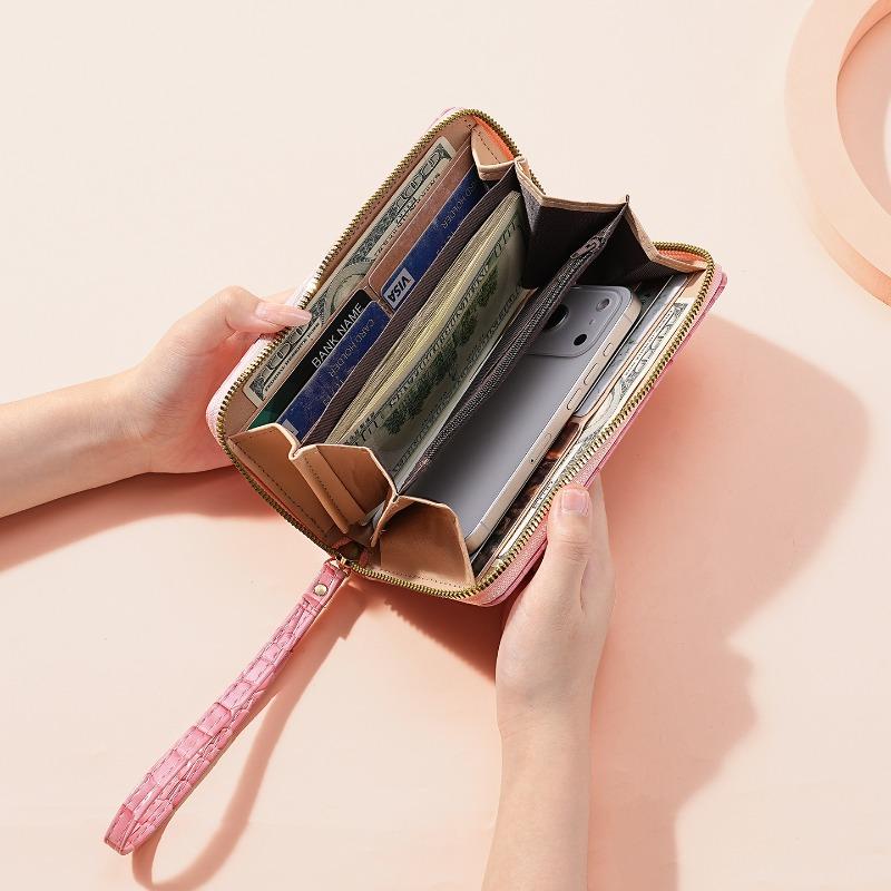 Women’s Crocodile Embossed PU Leather Wallet Large Capacity Zip Around Wristlet Long Clutch Phone Wallet Card Holder Purse