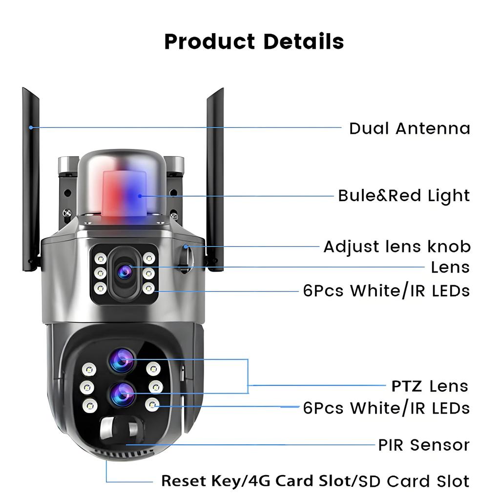 Drie Lenzen 10x Zoom Zonnecamera's WiFi Buitenbewaking 6K 12MP Draadloze CCTV IP Camera 360 PTZ Externe Beveiligingscamera V380