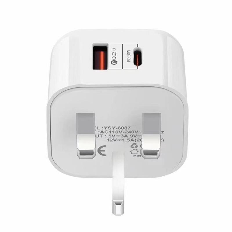 20W Dual USB Fast Charger, UK Standard, Compatible with Apple iPhone 15