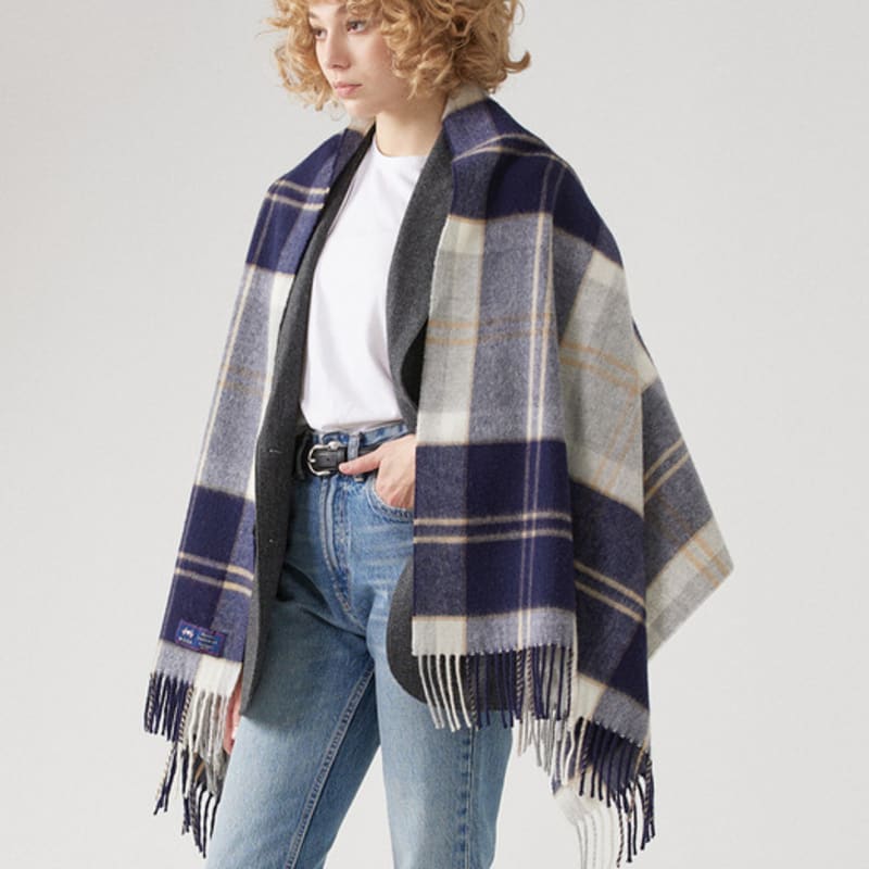 ABRAHAM MOON Merino Wool Shawl 70cm - Semi-Green Silver