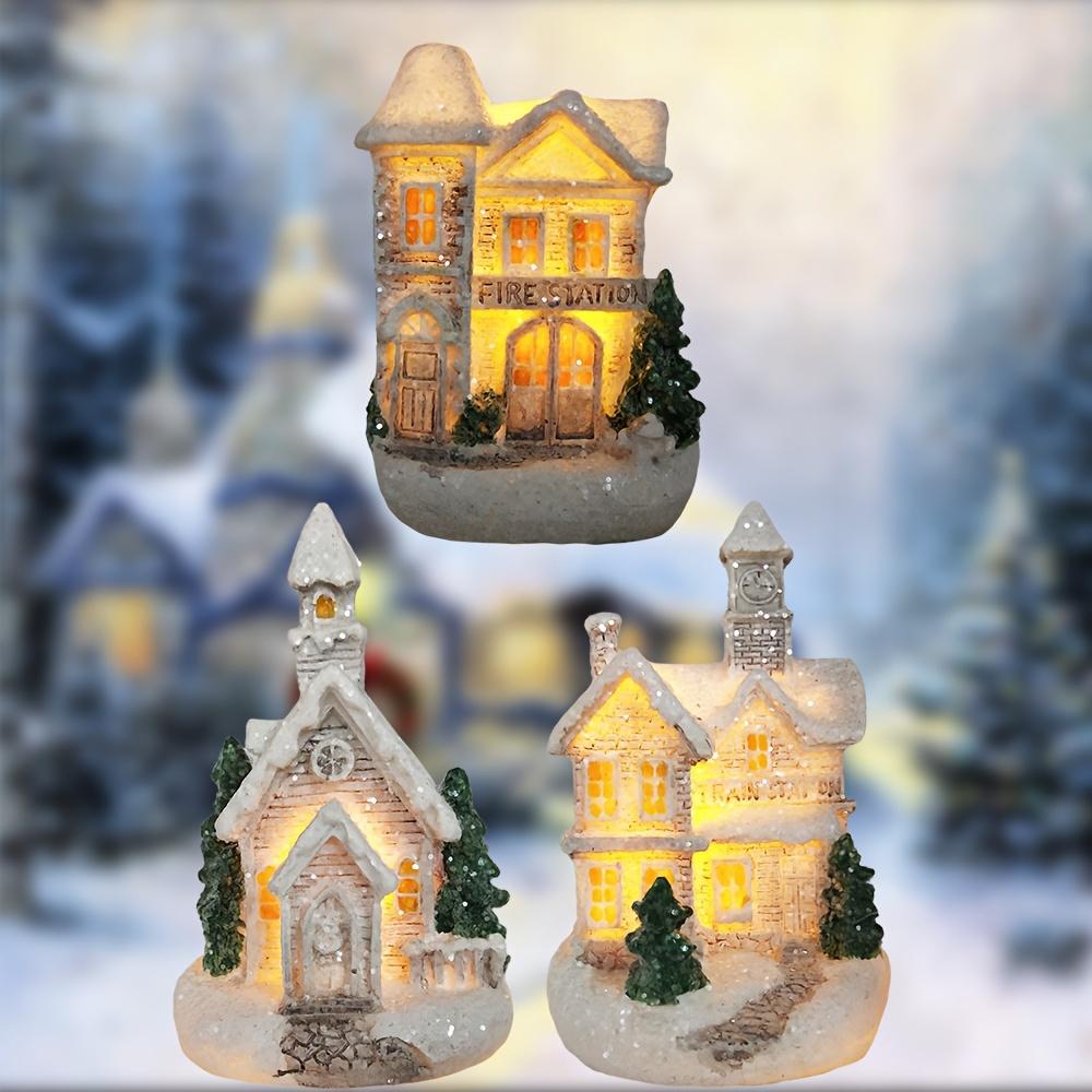 Luminous Color/Grey House Decorations, Country Building House Scene, Handmade Resin House with LED Lights, Indoor Festival Party