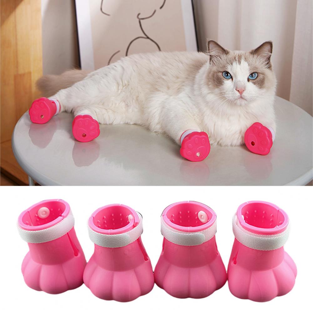 4 Piezas Cubiertas para Garras de Gato Cinta de Sujeción Anticaída Exquisitas Antiarañazos Gato Mascota Gatito Cubiertas para Uñas de Patas Bota Suministros para Mascotas