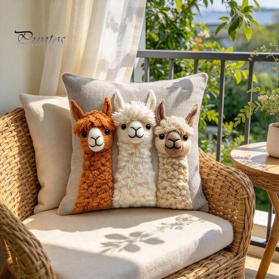 Funda de Cojín Decorativa para Ventanas Salientes, Funda de Cojín con Estampado de Alpaca, Funda para Cojín de Sofá con Cremallera Oculta, Fundas Lindas de Alpacas para Sofá, Sala de Estar,