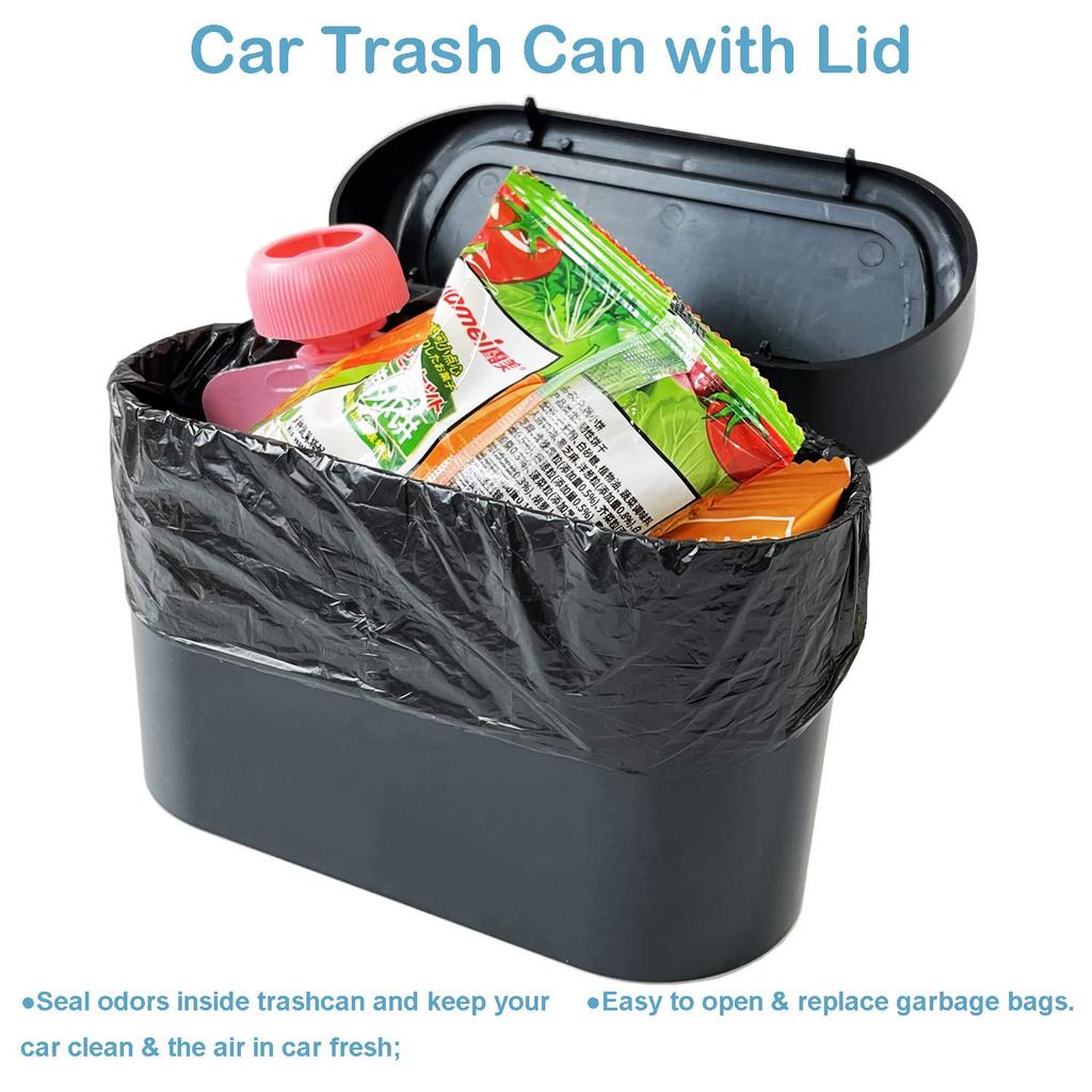 Kitbest (2 Pack Car Trash Can Bin With Lid, 120 Pcs Trash Bags And 4 Pcs Car Hooks. Mini Car Garbage Can, Dustbin Can Organizer Storage For Front